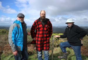 Rein Reinfelds, Russell Gibbs and Haumoana White on community lands, September 2017